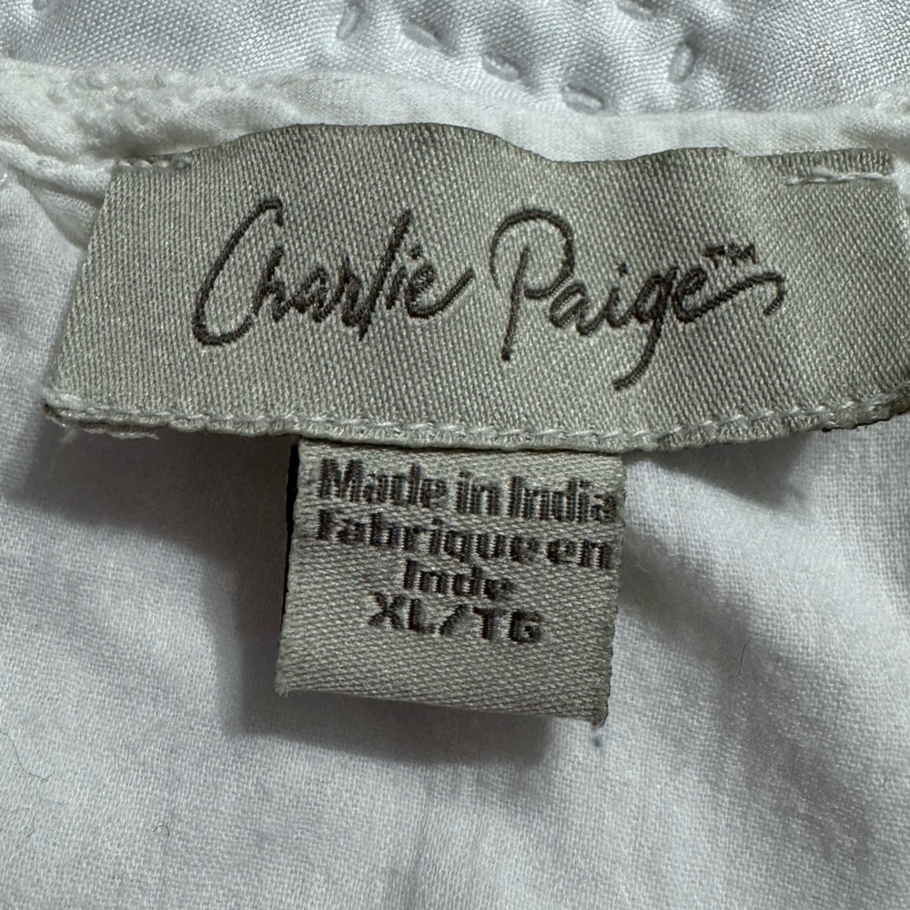 Charlie Paige White V-Neck Peasant Blouse 100% Cotton Lady Woman Size XL - Picture 2 of 11